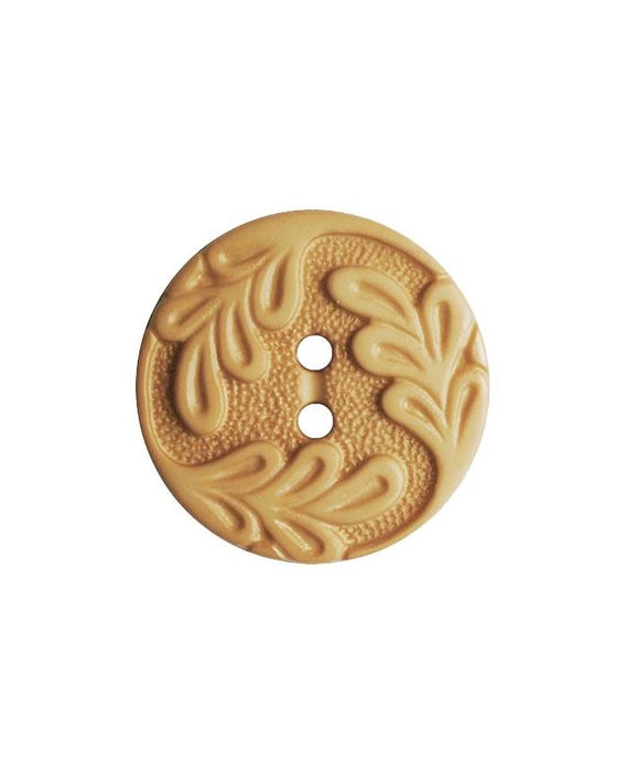 Beige polyamide button, round with leaf - Size: 23mm Art.No.: 346006