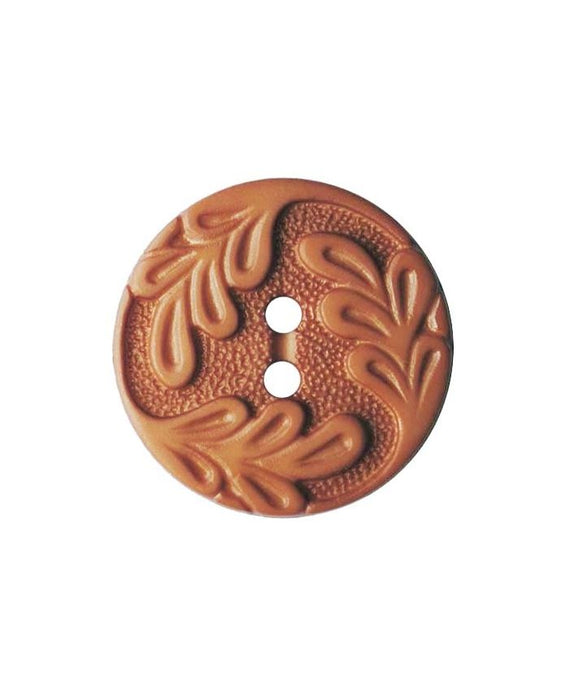 brown polyamide button, round with leaf - Size: 23mm Art.No.: 346007