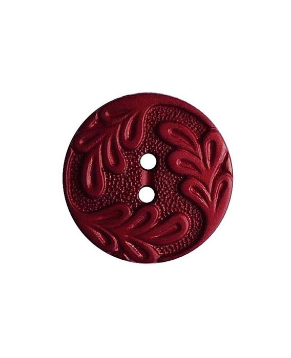Wine Red polyamide button, round with leaf - Size: 23mm Art.No.: 346014