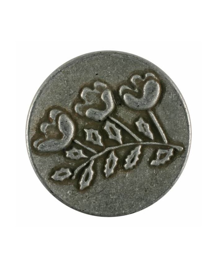 VOLLMETALLKNOPF MIT BLUMEN UND ÖSE – GRÖSSE: 15 MM – FARBE: ANTIKE Dose – ART.-NR. 281150