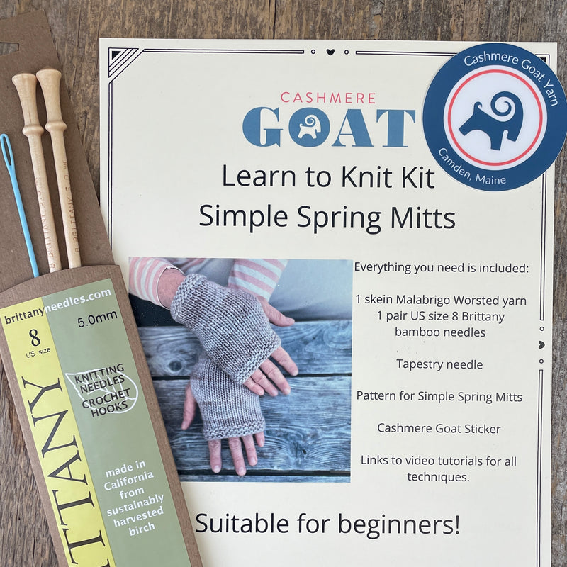 Learn to Knit Kit: Simple Spring Mitts by Cashmere Goat