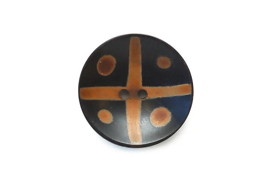 BM0721H38 Black and Brown Horn Round Concave Dots and Cross 38MM