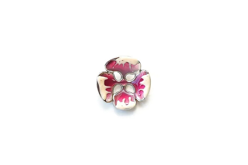 BS1166E20 Metal with White and Pink Enamel Flower Petals Concave Burst Rounded 20MM