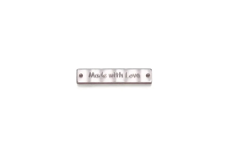 BT1920P30 Plastic Pink Sew In Tag Made with Love - 5mm x 30mm