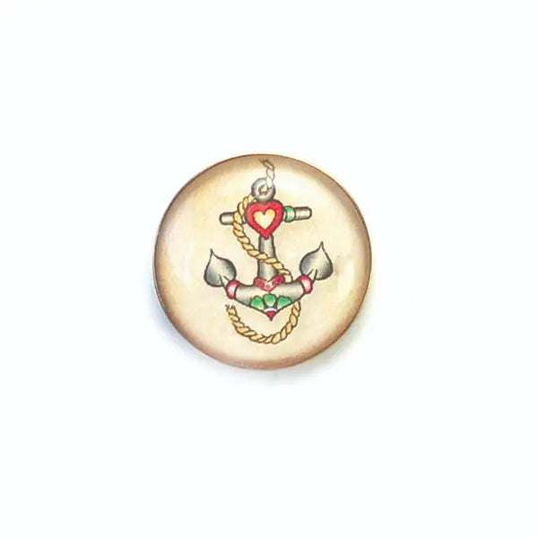 BW2027A26 Acrylic French Tattoo Anchor with Heart Round Shank - 26MM