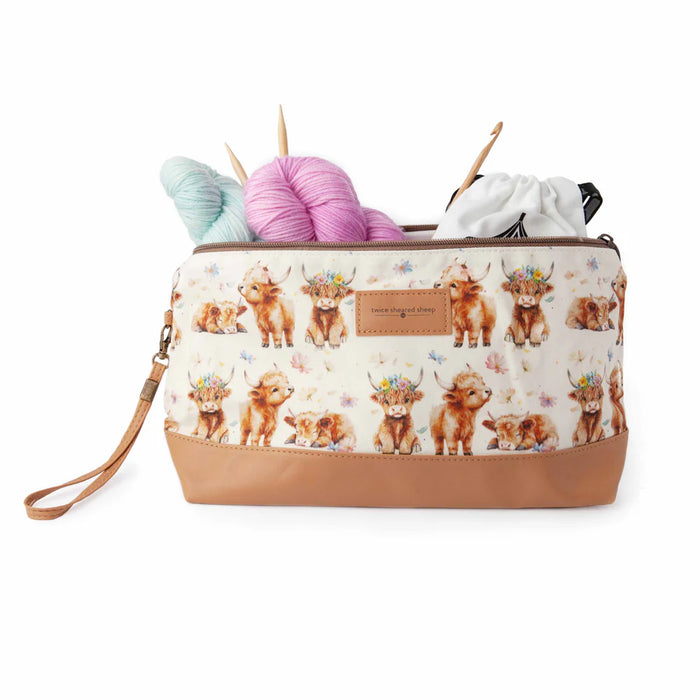 Maisy Highland Cow Trinity Bag – Medium Zippered Knitting Project Bag