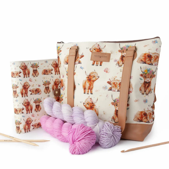 Maisy Highland Cow Mega Trinity Bag – Large Zippered Knitting Project Bag
