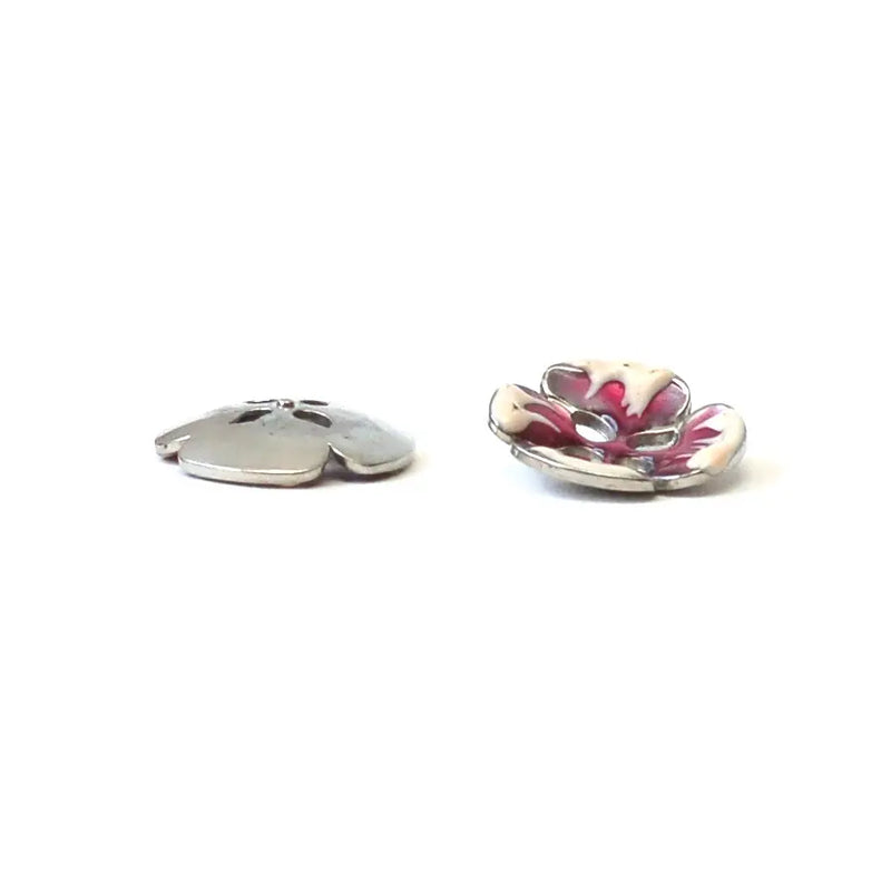 BS1166E20 Metal with White and Pink Enamel Flower Petals Concave Burst Rounded 20MM
