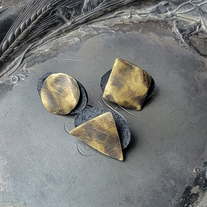 Distressed Brass Midcentury Modern Stud Buttons - Set of Three