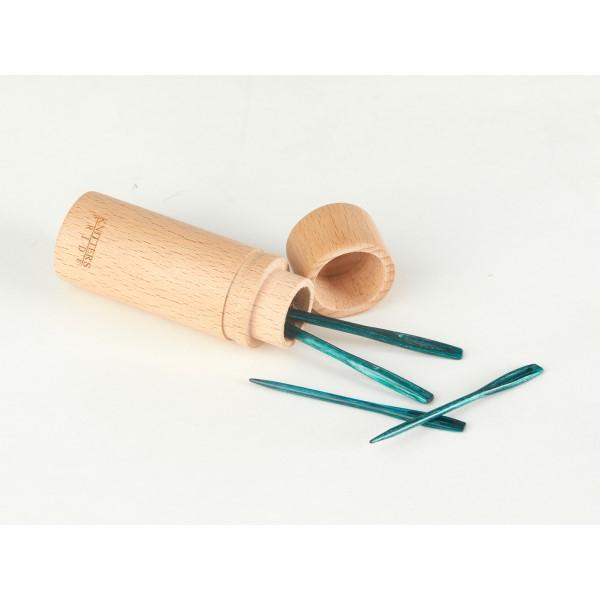 Mindful Teal Wooden Darning Needles in a Beech Wood Container by Knitter's Pride