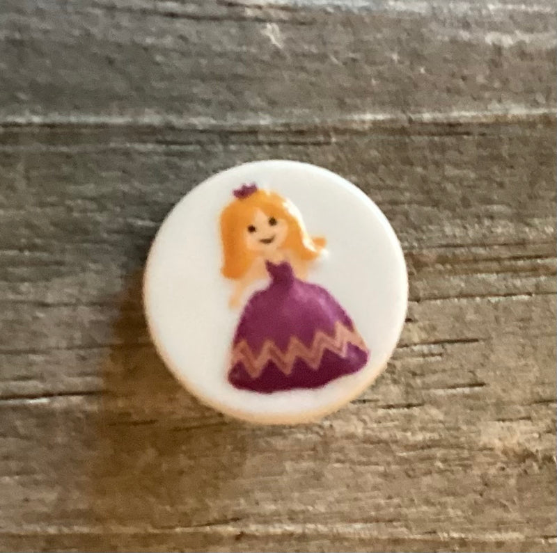 White Button With Purple Dress Orange Hair Girl 1/2 Inch 261384