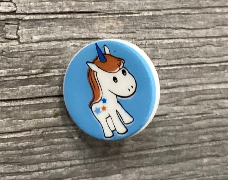 Blue Button With Unicorn 1/2 Inch 241226